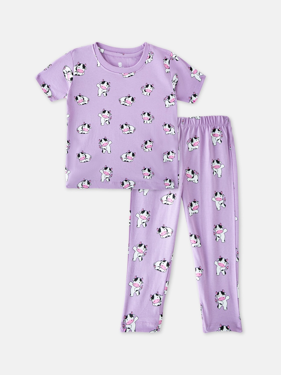 

Cuddles for Cubs Unisex Kids Lavender & White Printed Night suit