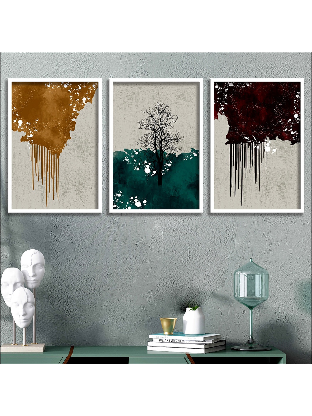 

SAF Set Of 3 Modern Art Digital Reprint Wall Art, White