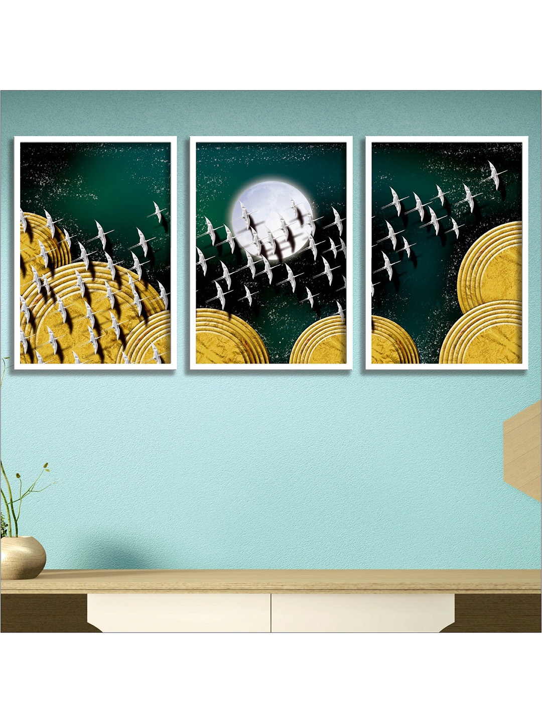 

SAF Set Of 3 Blue & Yellow Modern Art Framed Wall Painting