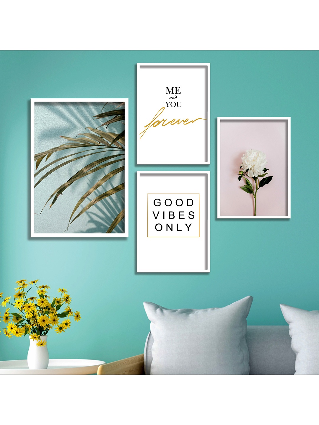 

SAF Set Of 4 White & Green Printed Framed Wall Art