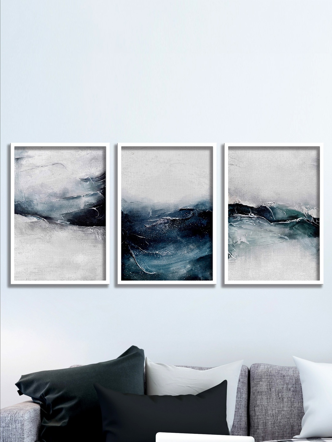 

SAF Set Of 3 Blue & Grey Modern Art Digita Printed Framed Wall Painting