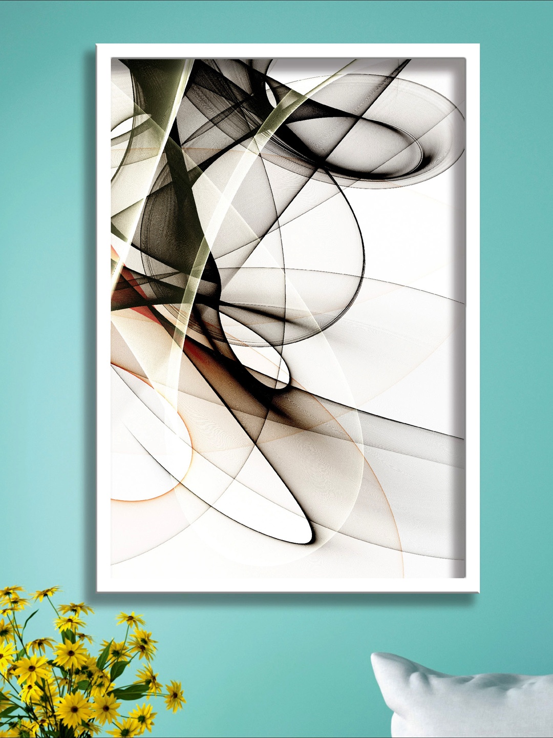 

SAF Green & White Modern Art Digital Printed Framed Wall Painting