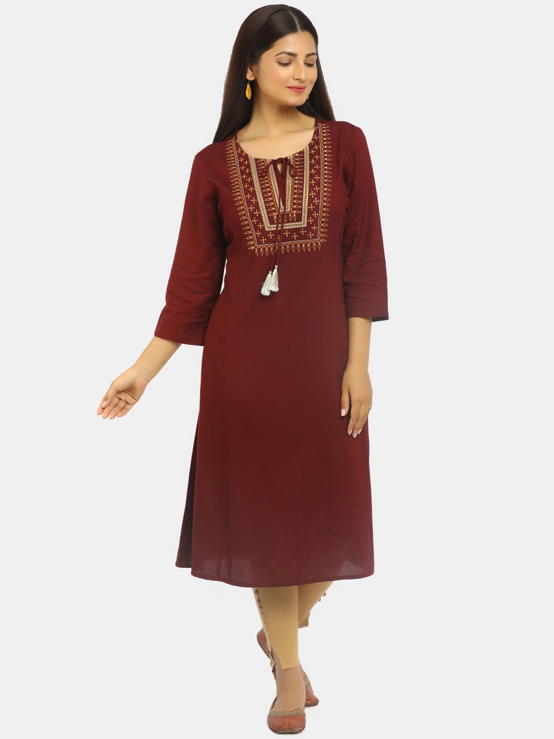 

Karigari Women Maroon Yoke Design Thread Work Kurta