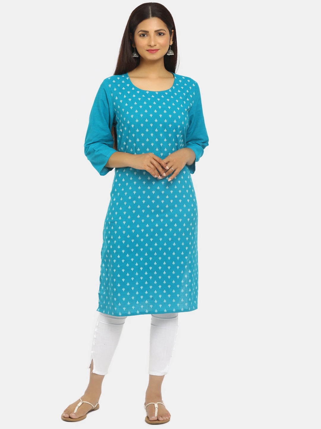 

Karigari Women Teal Geometric Printed Kurta