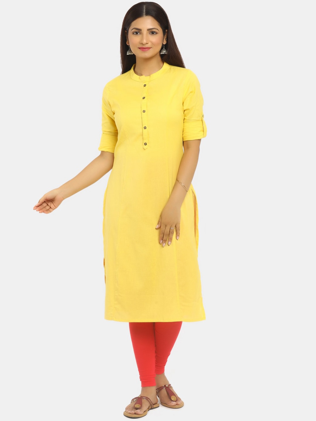 

Karigari Women Mustard Yellow Thread Work Kurta