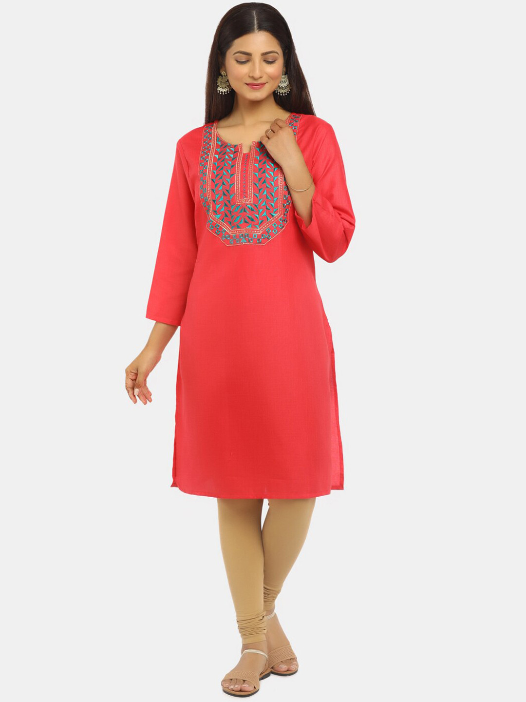 

Karigari Women Coral Yoke Design Thread Work Kurta