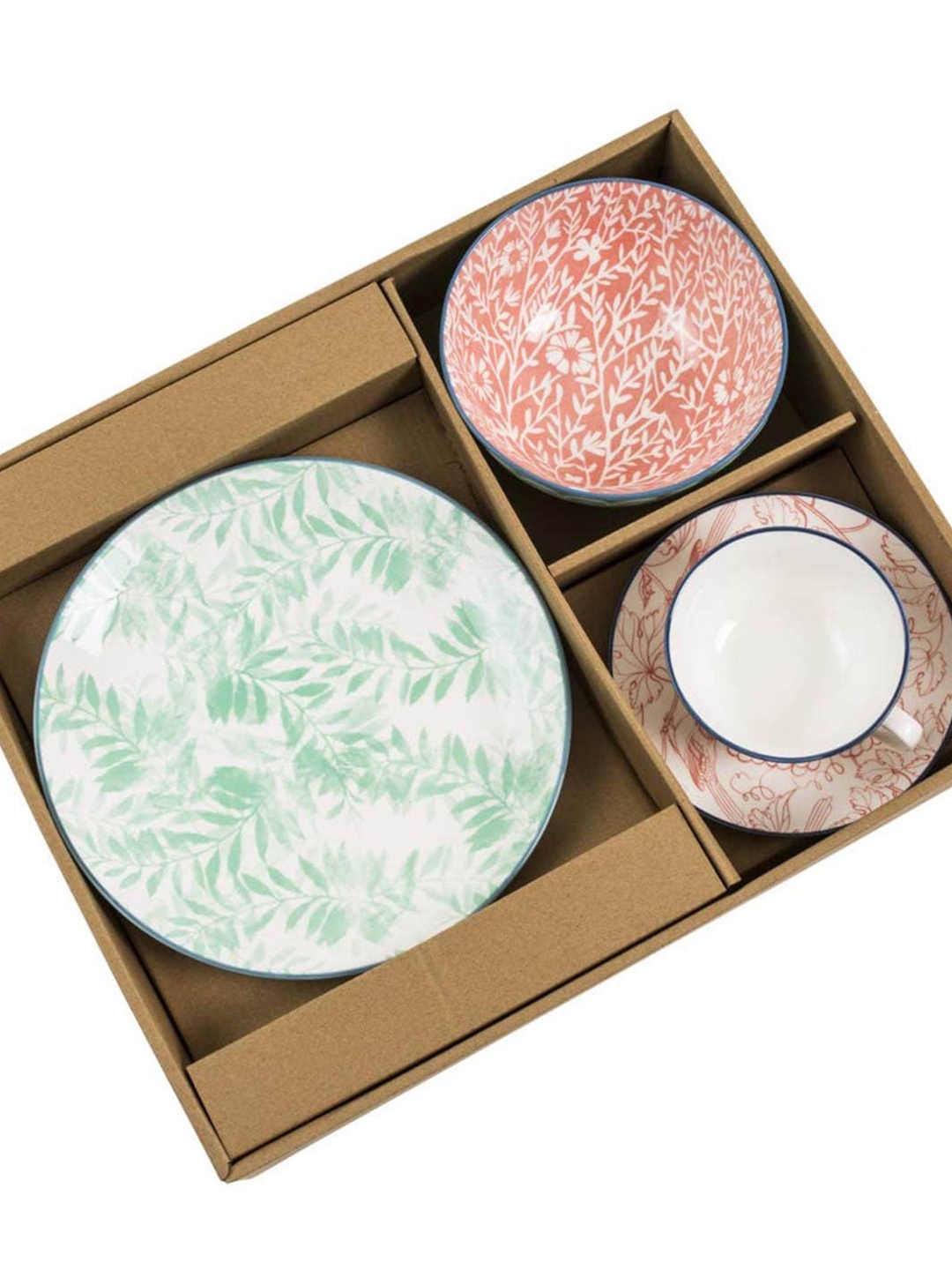 

Chumbak Green & Pink 3 Pieces Printed Porcelain Glossy Dinner Set