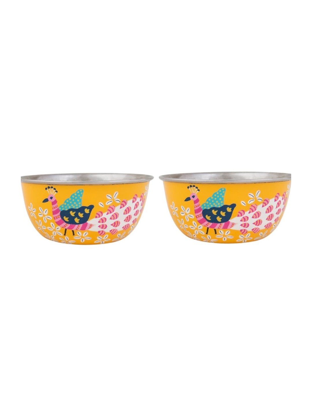 

Chumbak Yellow & Orange 2 Pieces Printed Stainless Steel Glossy Bowls