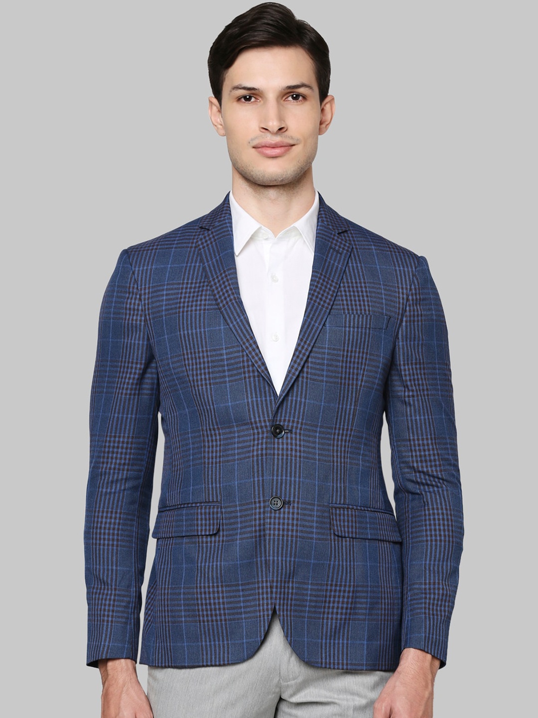 

Park Avenue Men Blue Checked Single-Breasted Slim-Fit Casual Blazer