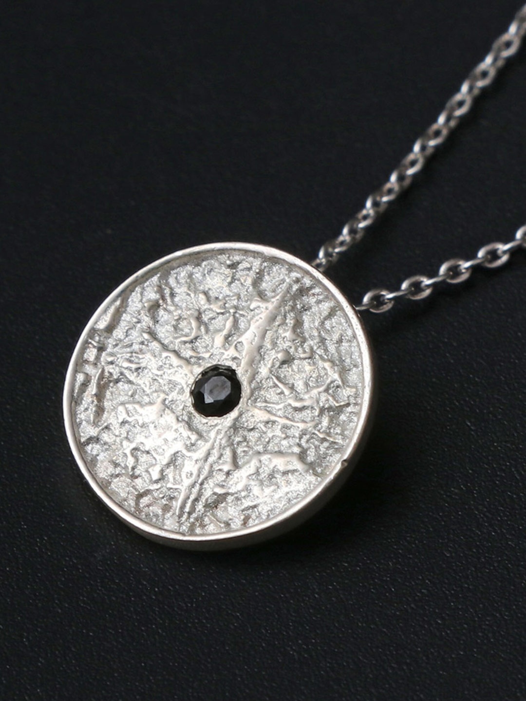

HIFLYER JEWELS Silver-Toned & Black Sterling Silver Rhodium-Plated Necklace