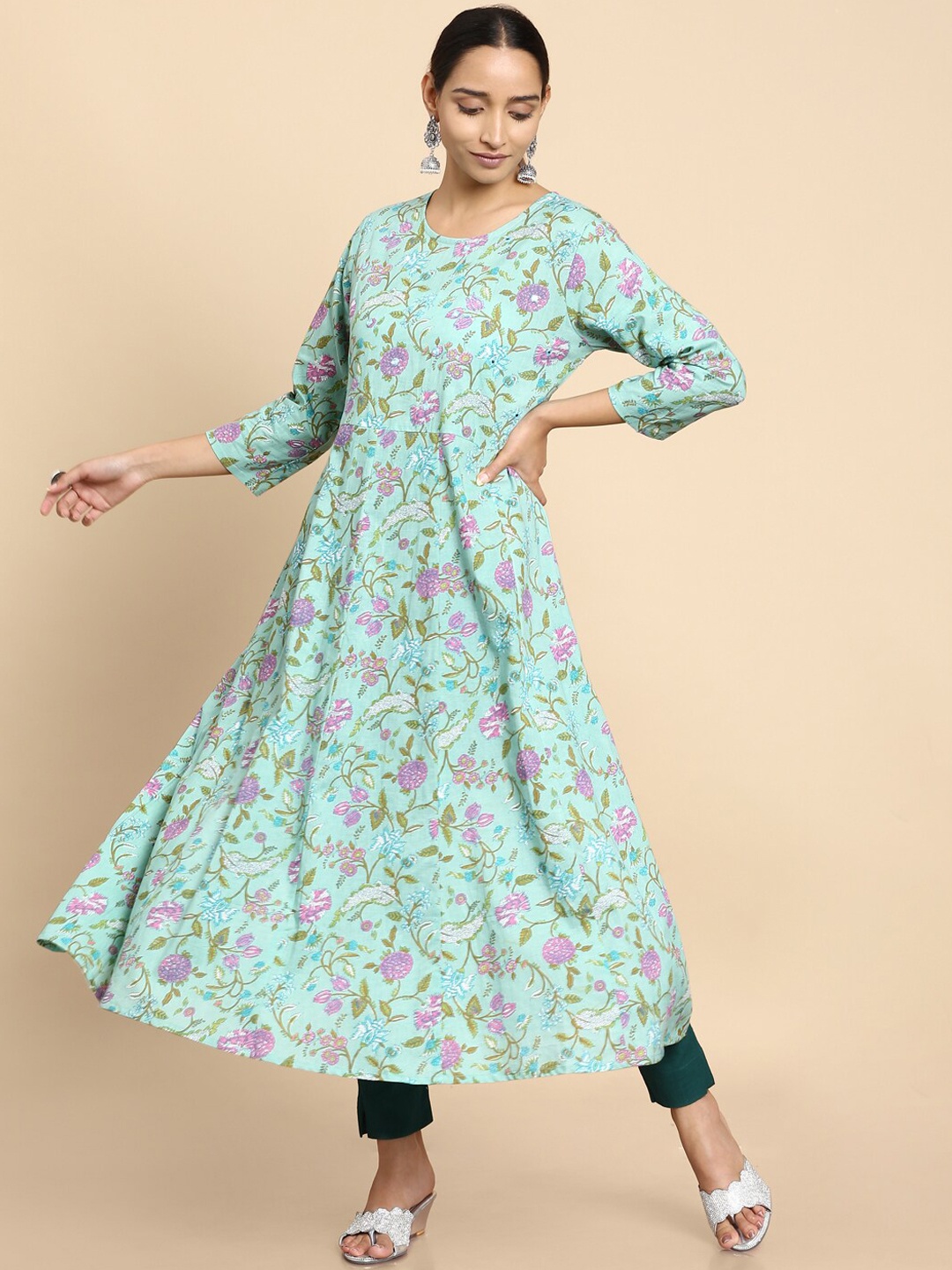 

Soch Women Green & Purple Floral Printed Anarkali Kurta