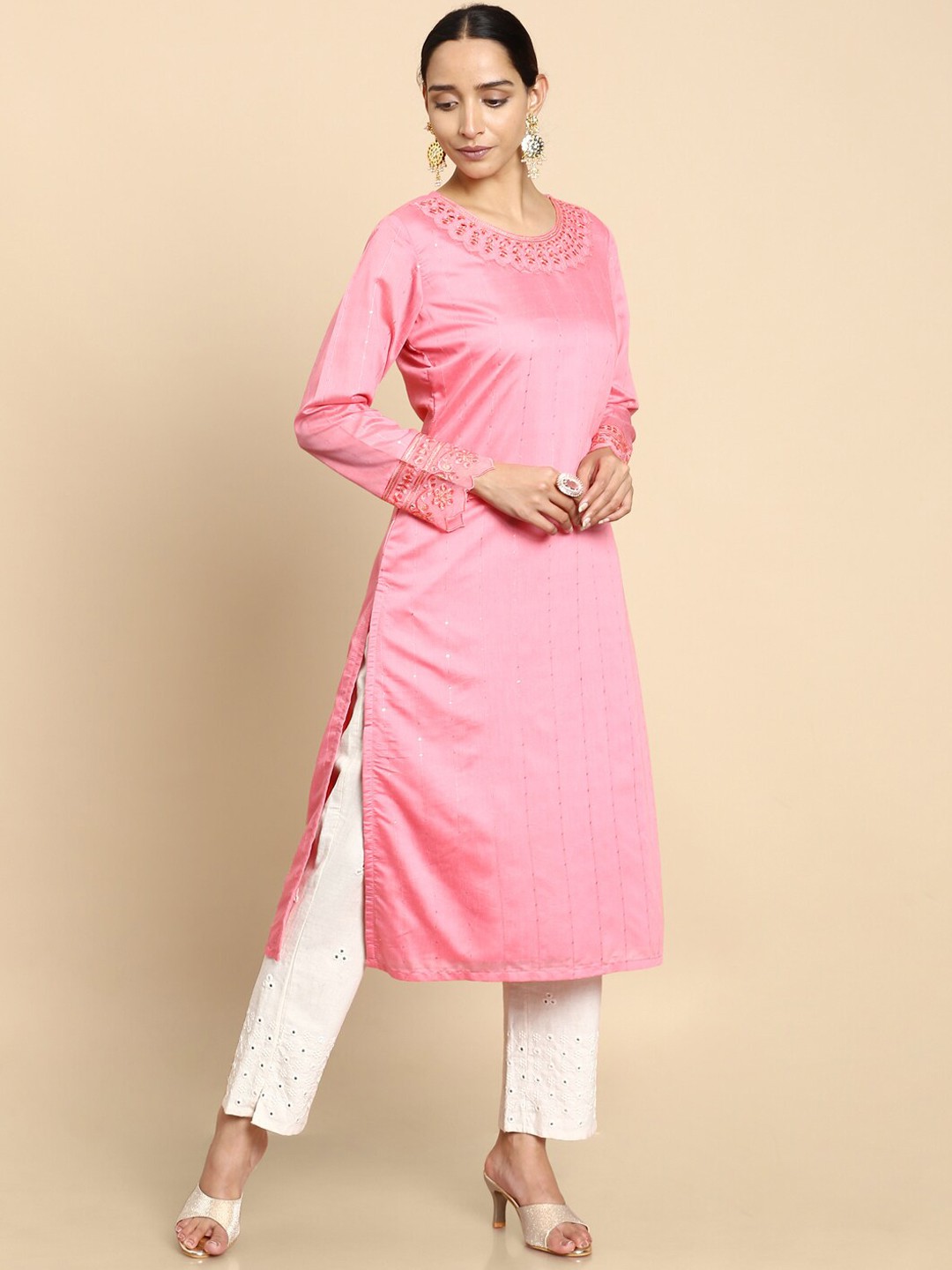 

Soch Women Pink Yoke Design Chanderi Silk Kurta