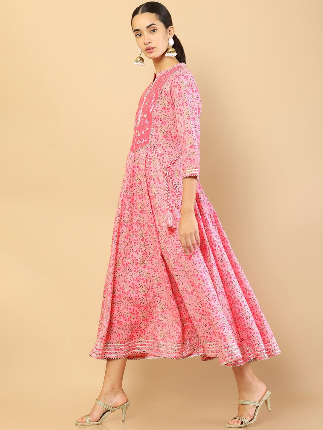 

Soch Women Pink Ethnic Motifs Embroidered Gotta Patti Anarkali Kurta