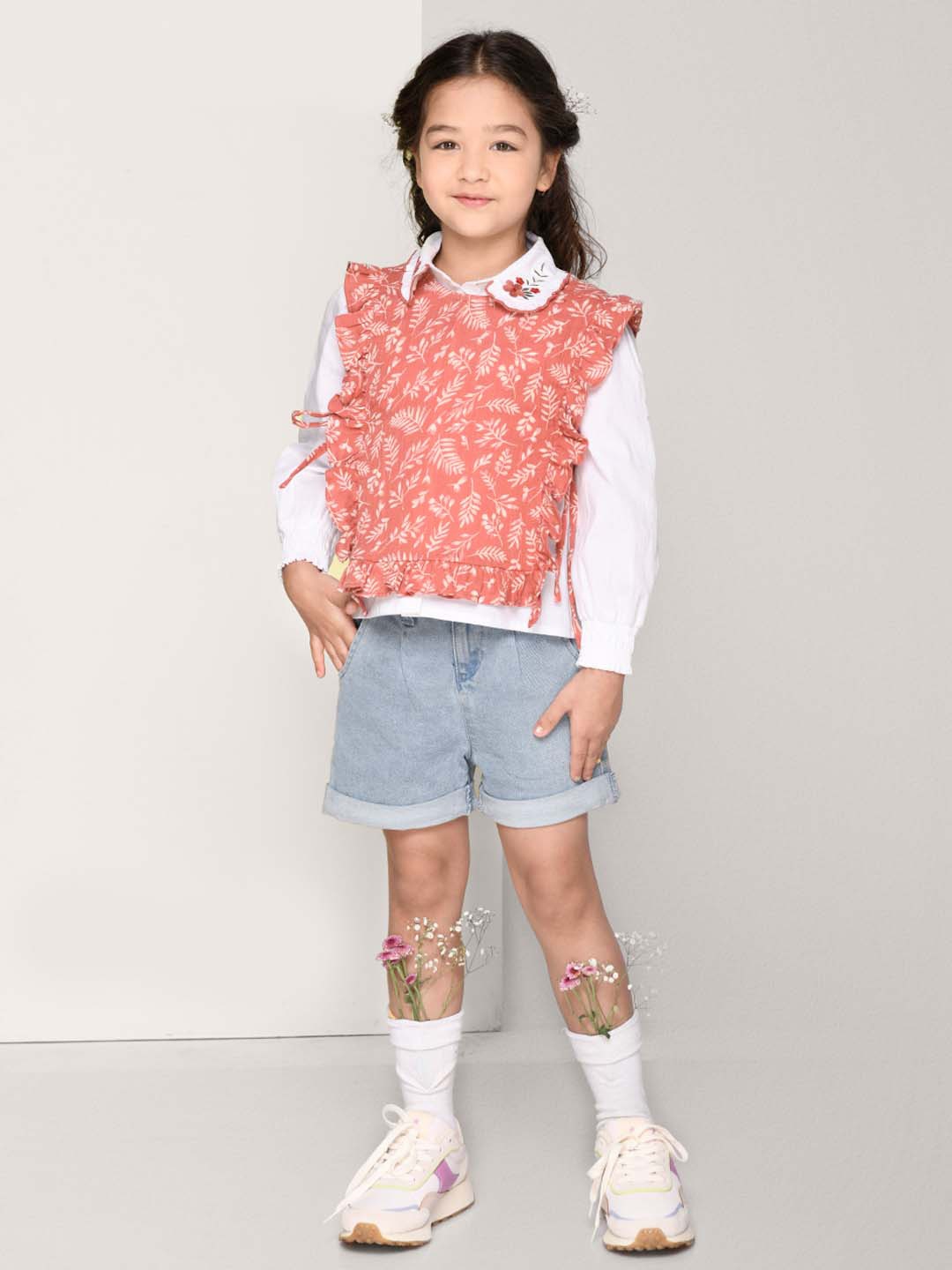 

Jade Garden Orange & White Floral Print Smocked Top