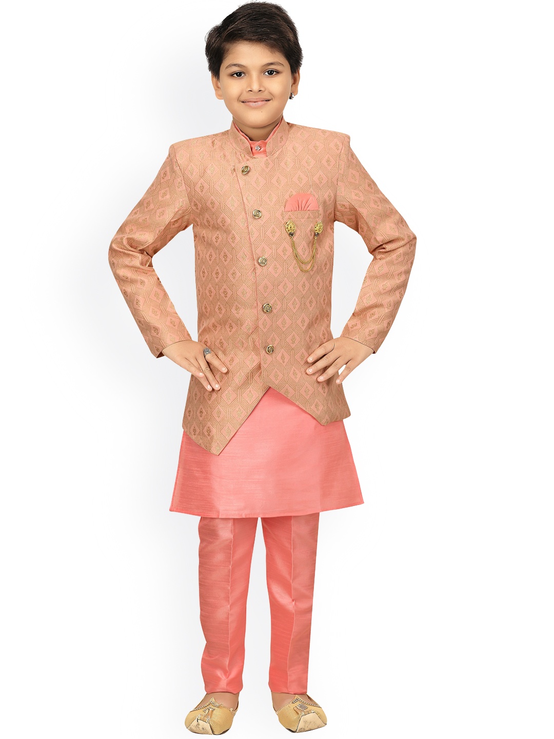 

ahhaaaa Boys Pink Printed Sherwani With Pants