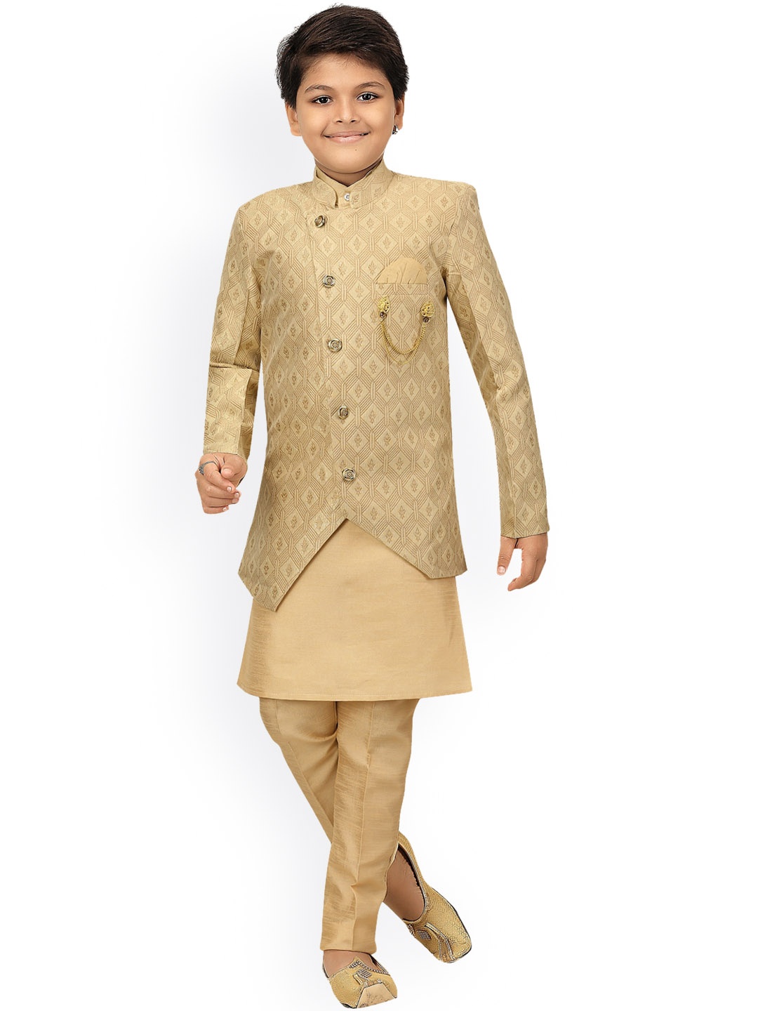 

ahhaaaa Boys Gold-Toned Self Design Sherwani Set