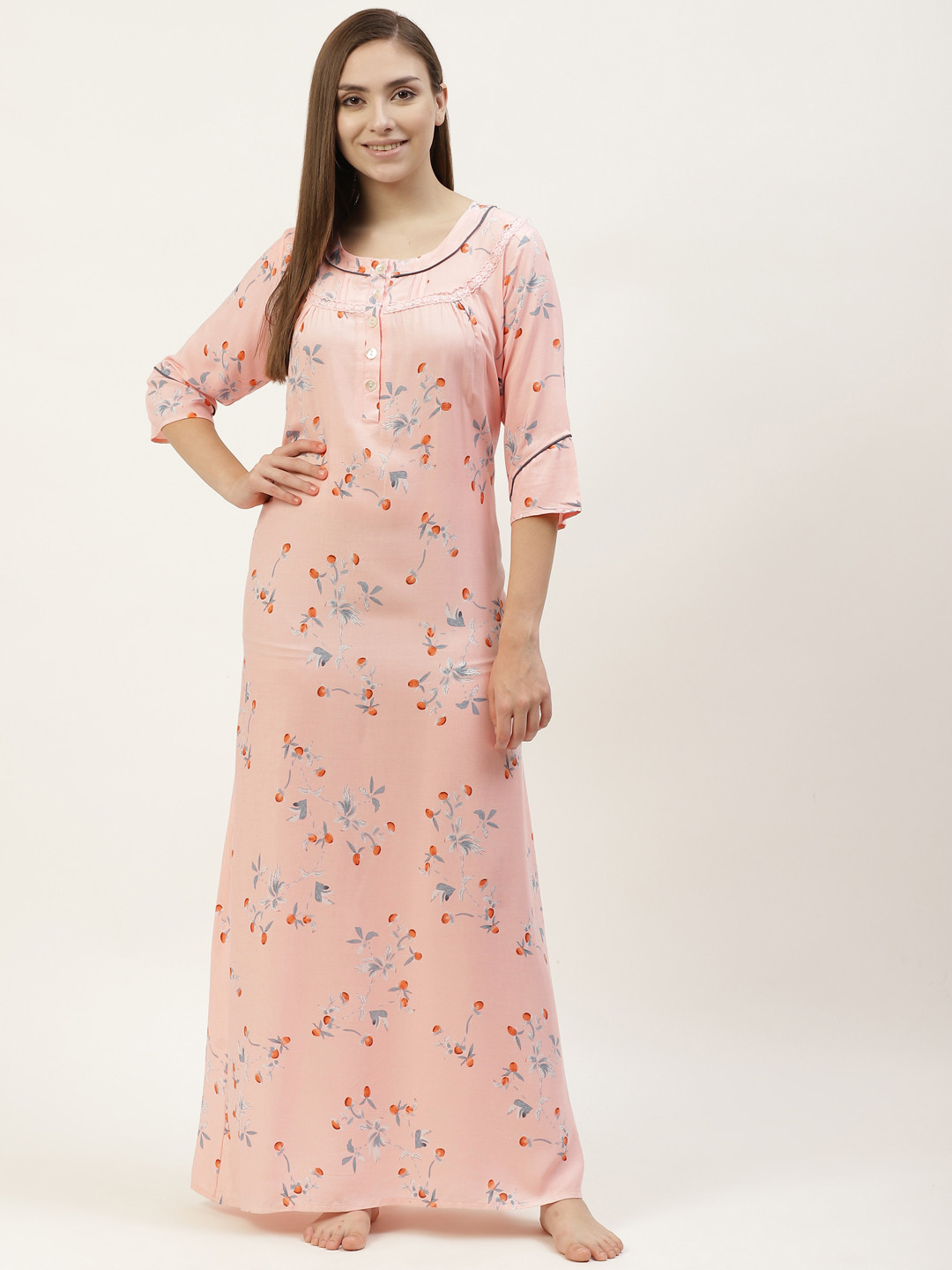 

Sweet Dreams Peach-Coloured Floral Print Maxi Nightdress