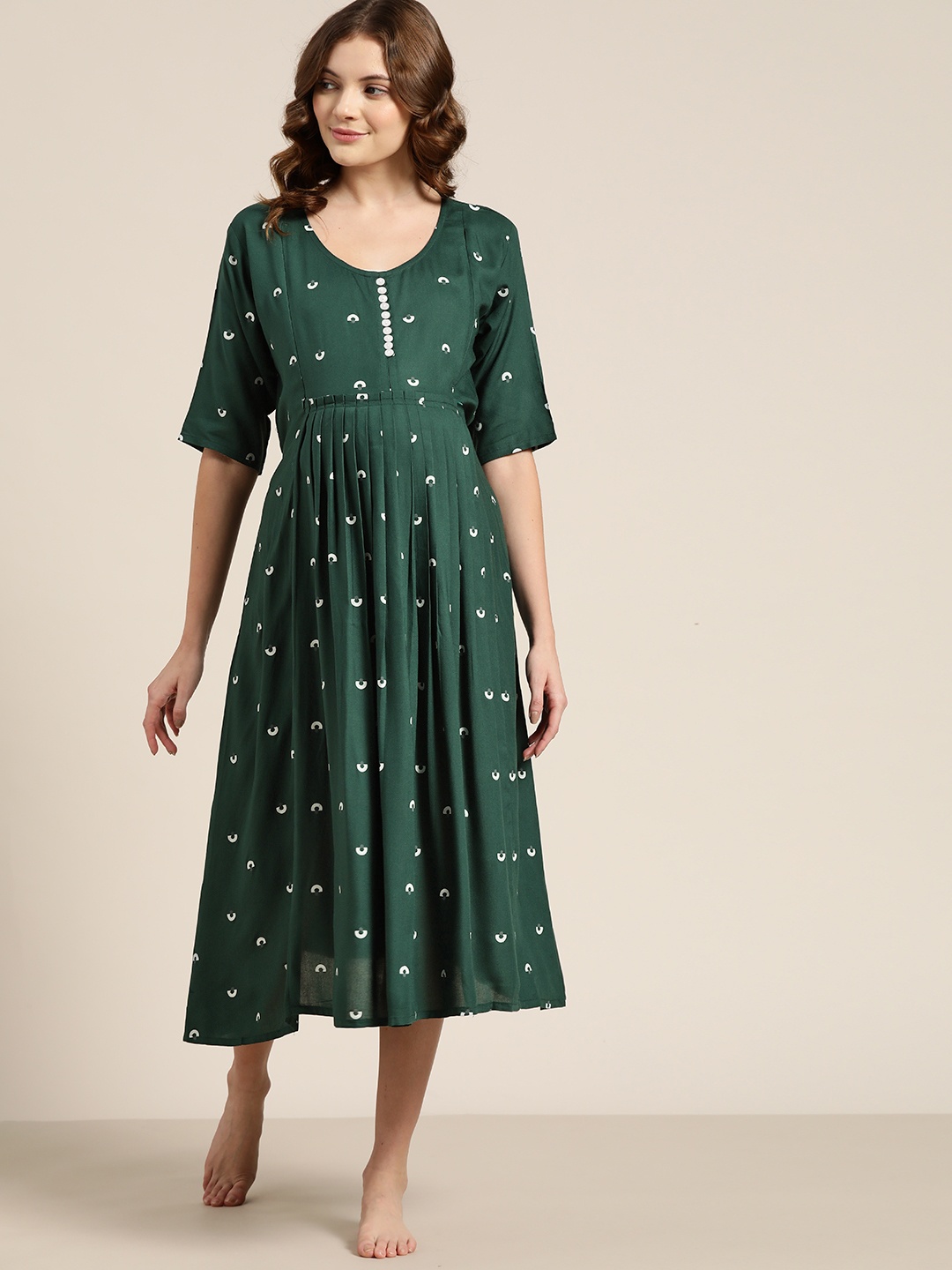 

Sweet Dreams Green & White Printed Maternity Nightdress