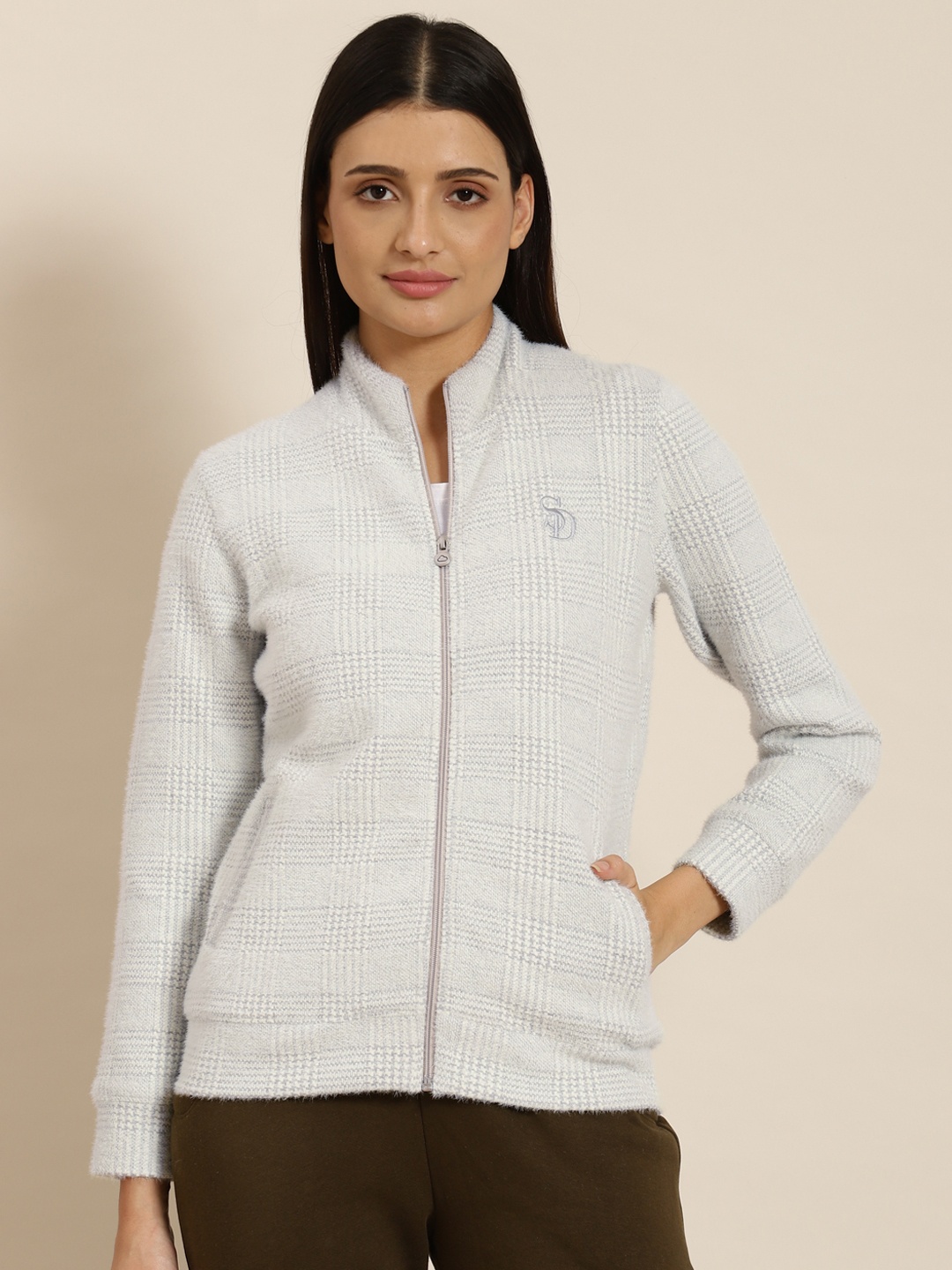 

Sweet Dreams Women Grey Checked Fleece Sweatshirt