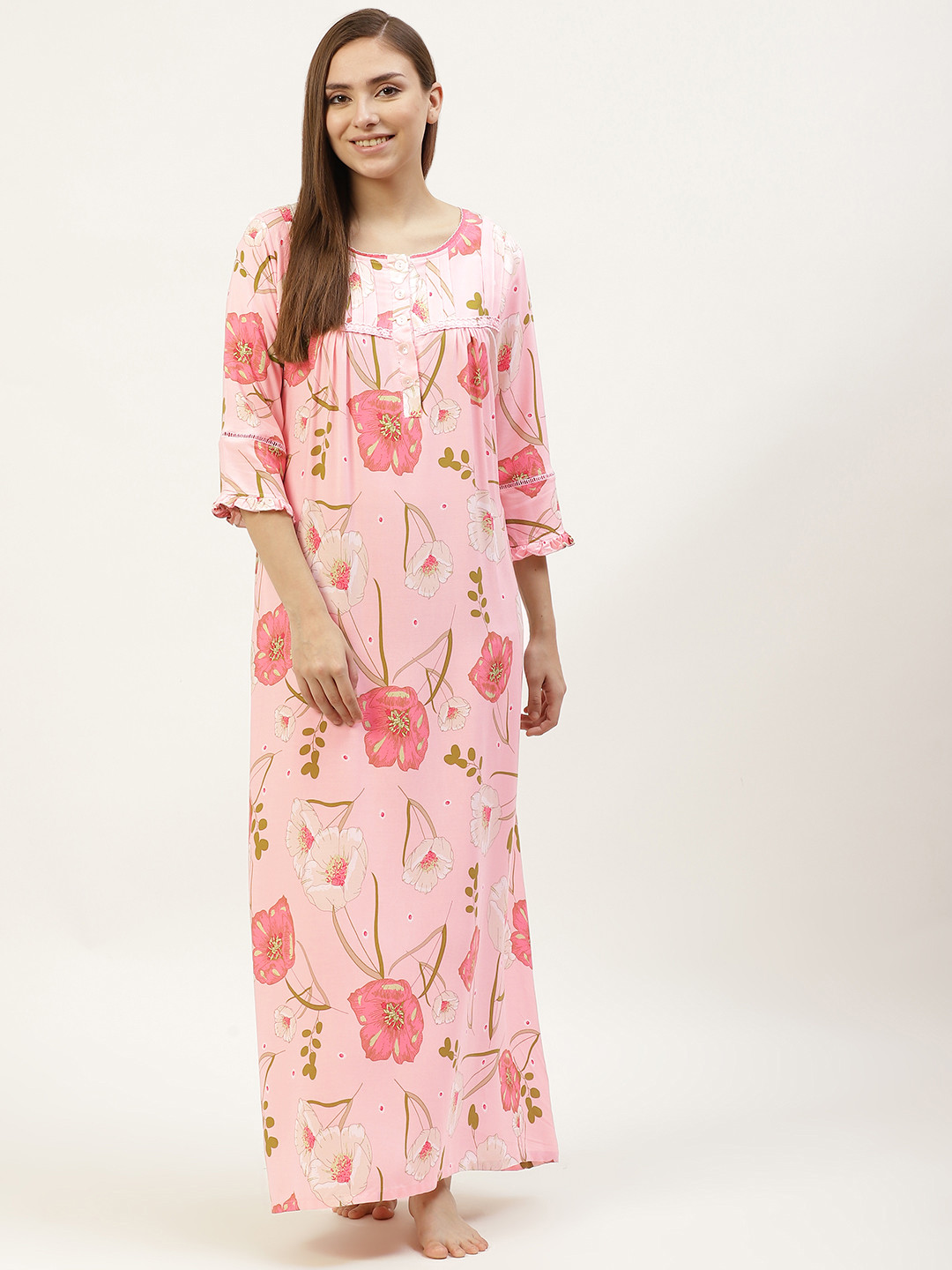 

Sweet Dreams Peach-Coloured Floral Print Maxi Nightdress