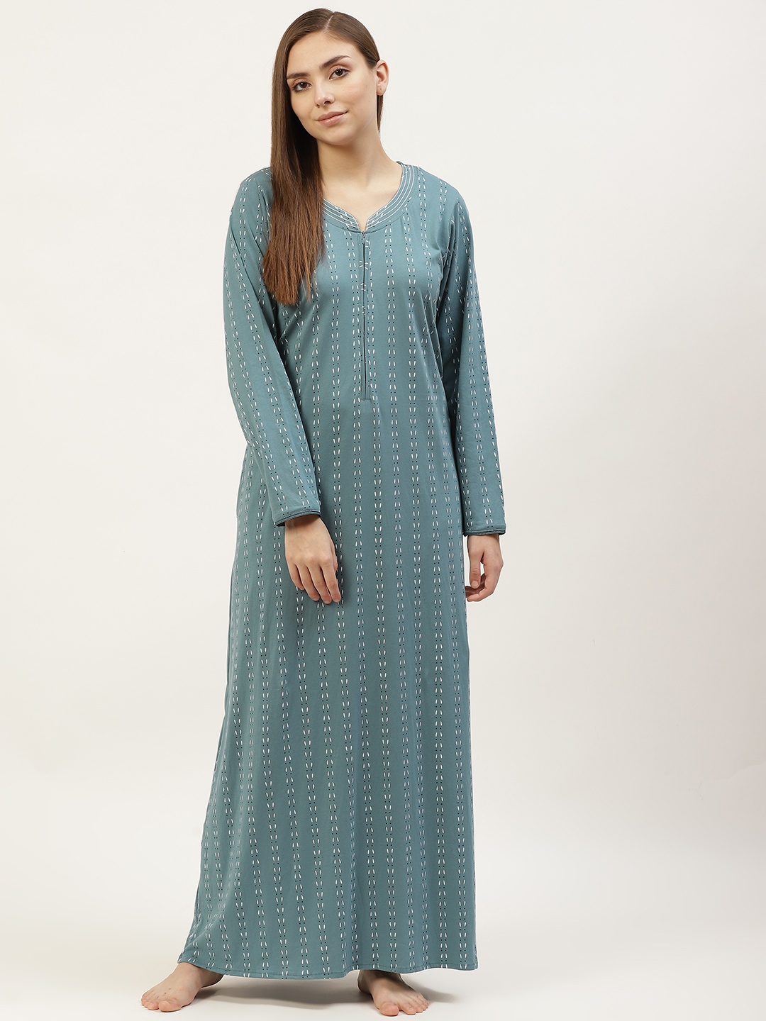 

Sweet Dreams Sea Green Cotton Striped Maxi Nightdress