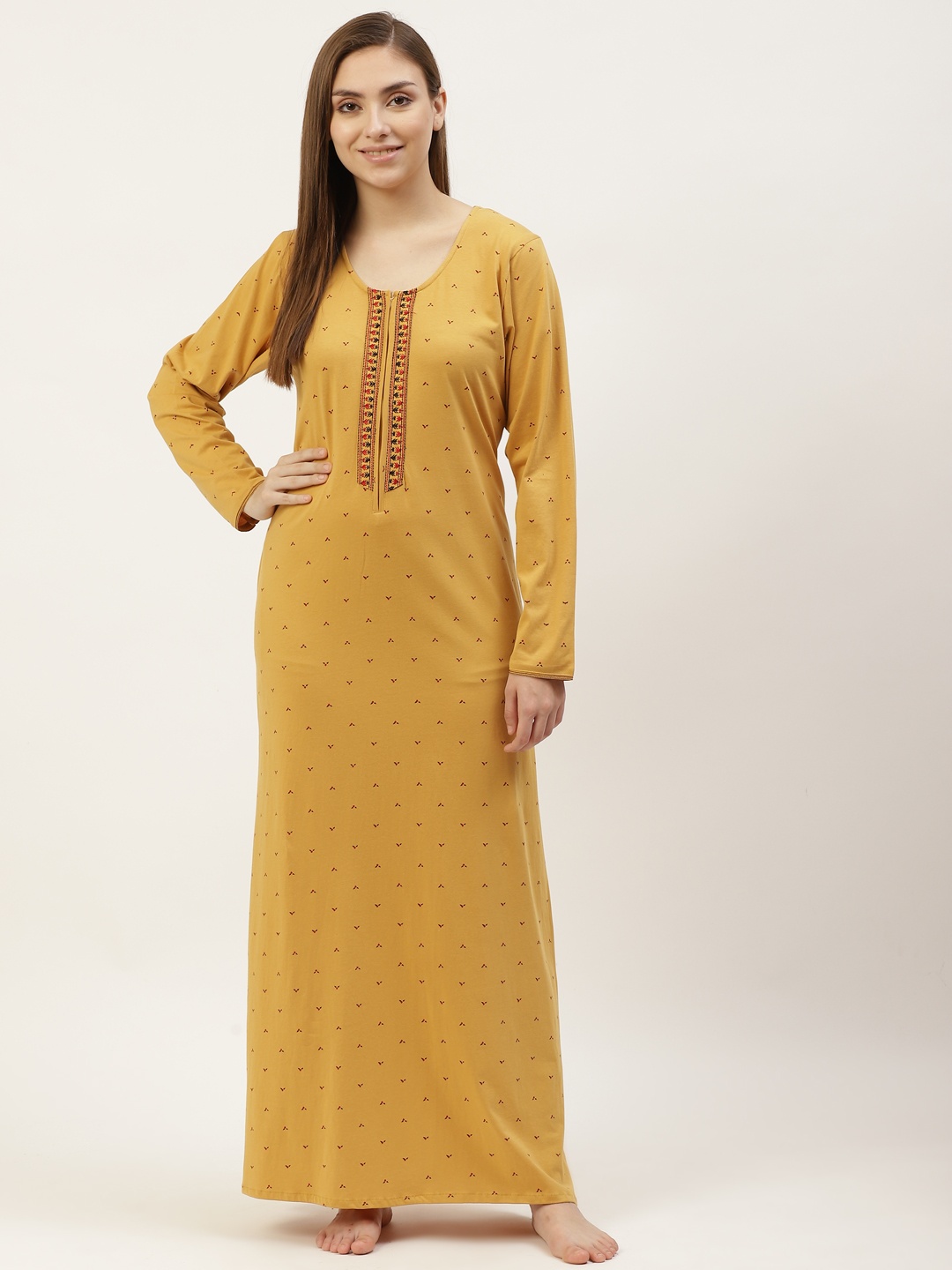 

Sweet Dreams Mustard Yellow Cotton Printed Maxi Nightdress