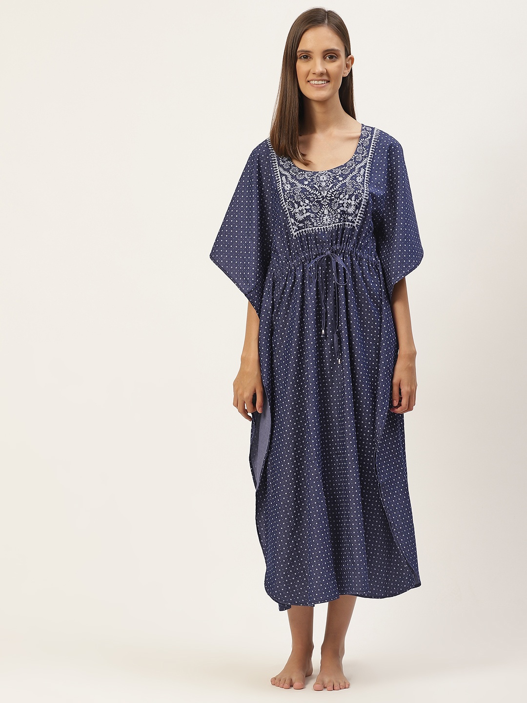 

Sweet Dreams Navy Blue Pure Cotton Printed Kaftan Nightdress