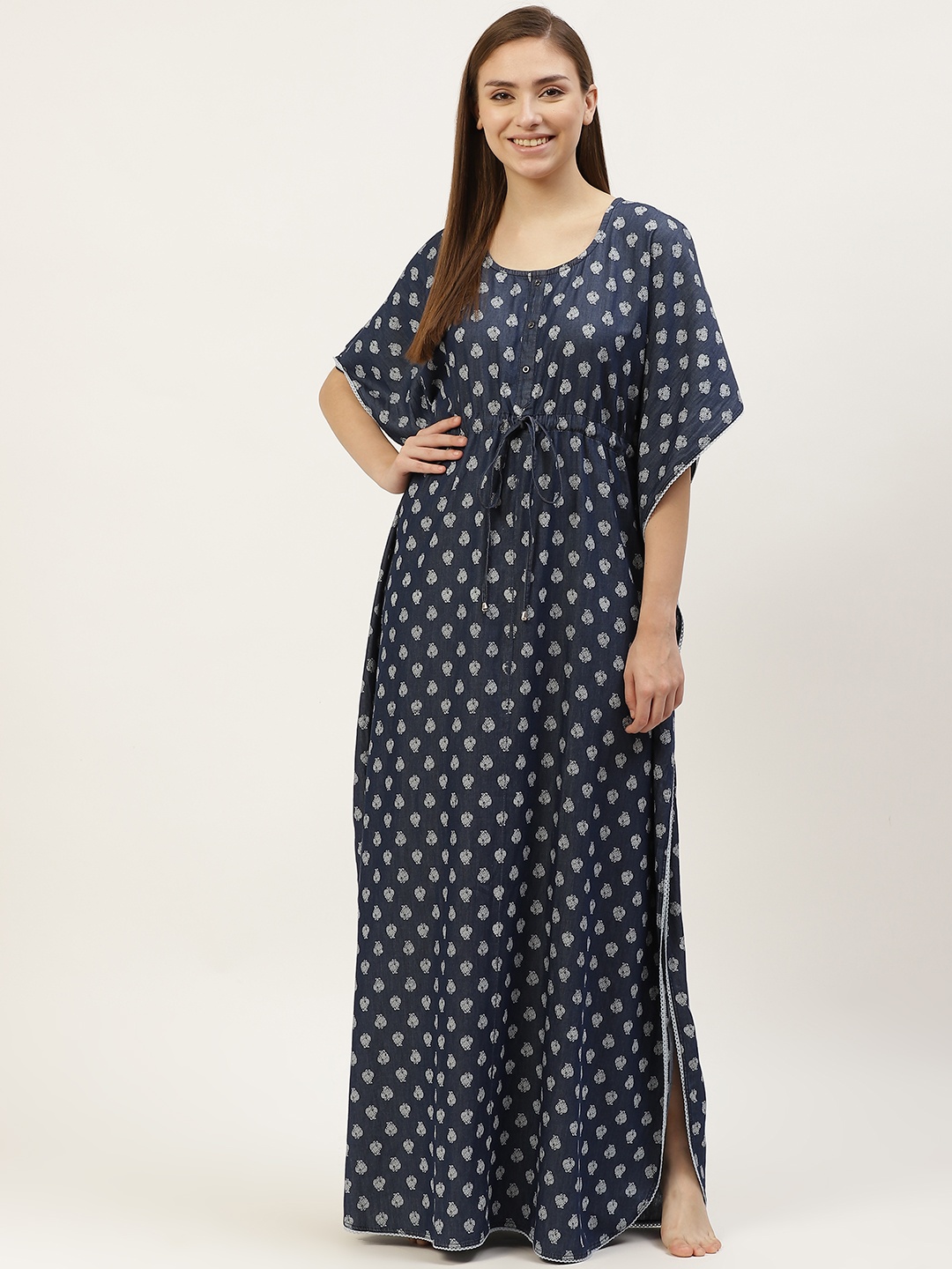 

Sweet Dreams Navy Blue Cotton Printed Maxi Kaftan Nightdress