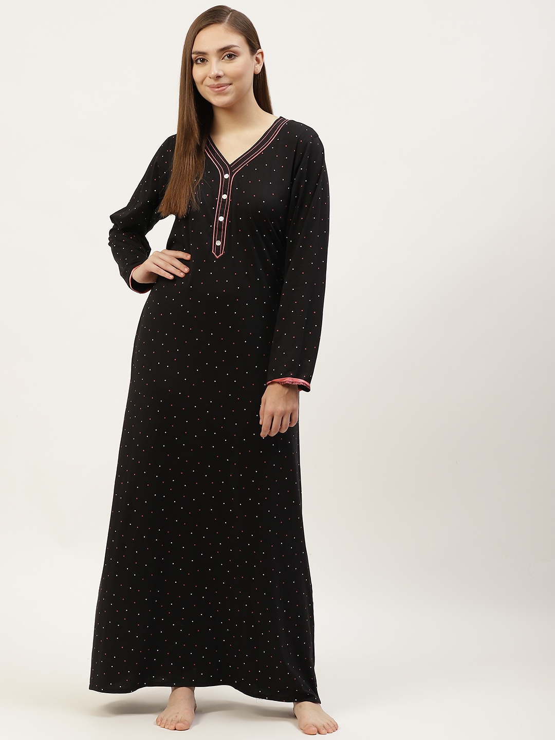 

Sweet Dreams Black Cotton Printed Maxi Nightdress