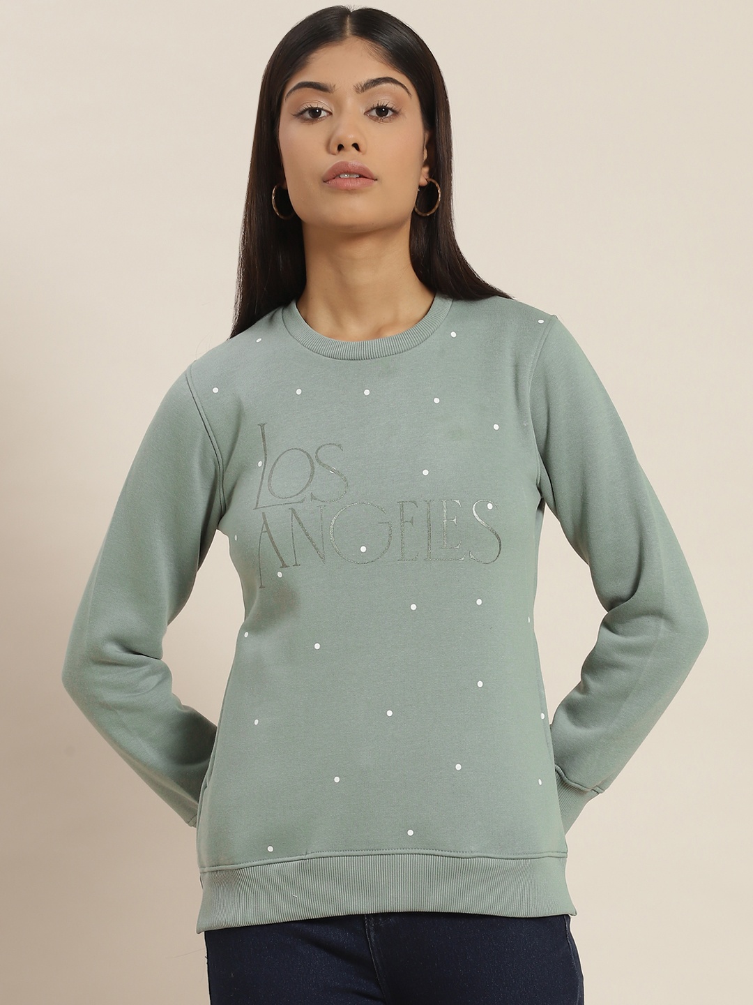 

Sweet Dreams Women Sage Green Printed Sweatshirt