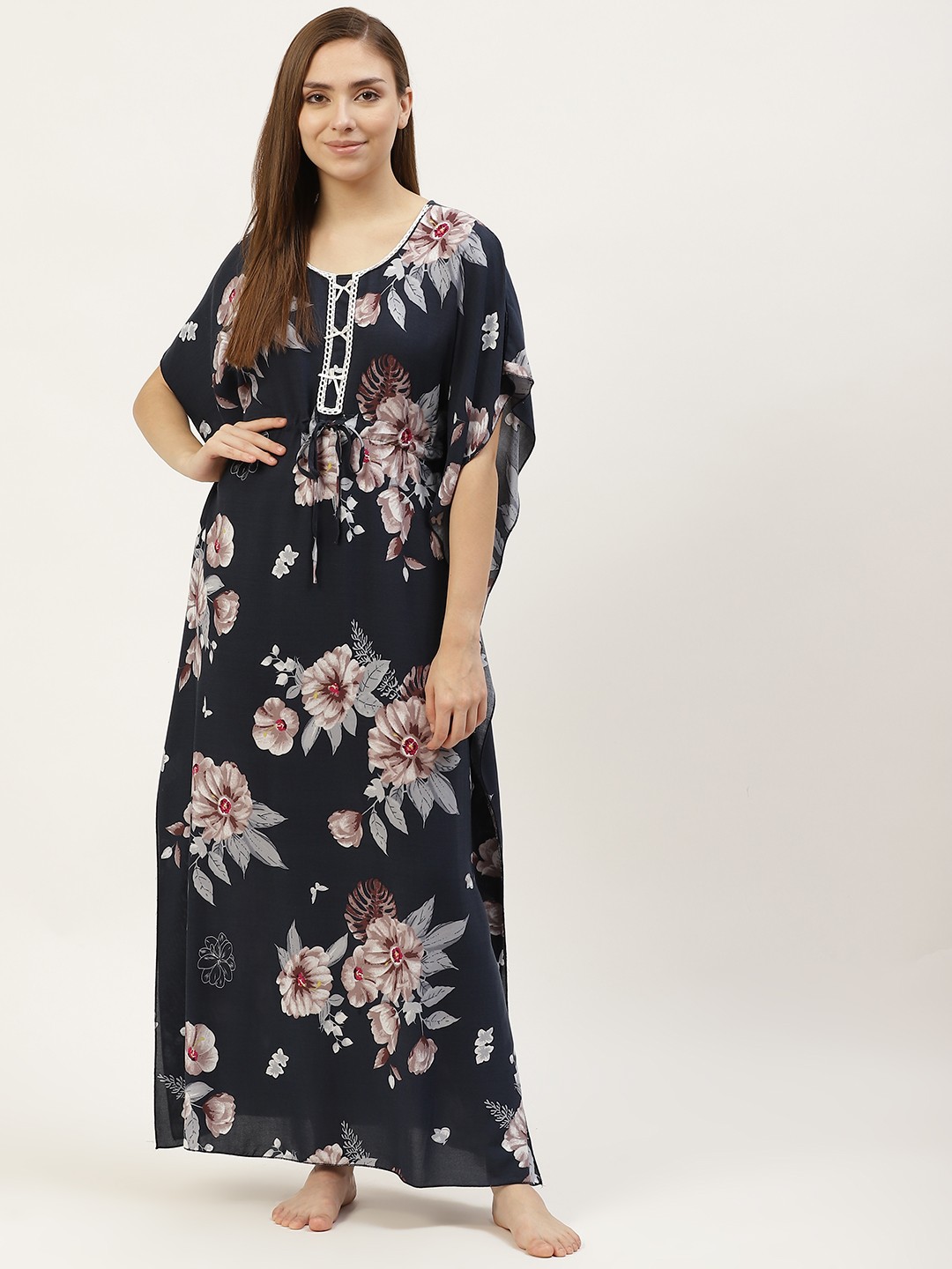 

Sweet Dreams Navy Blue & Brown Printed Maxi Nightdress