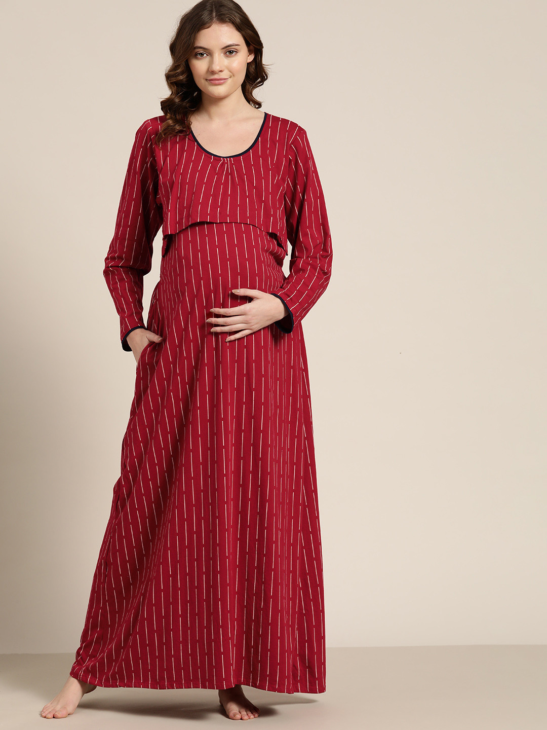 

Sweet Dreams Red Striped Maxi Maternity Nightdress