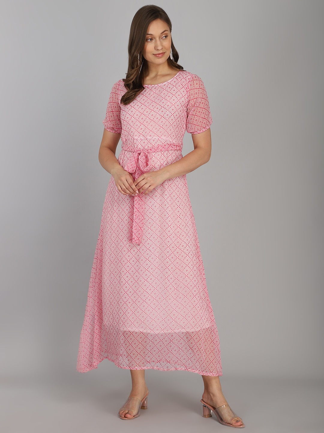 

Fashfun Pink Ethnic Motifs Chiffon Maxi Dress
