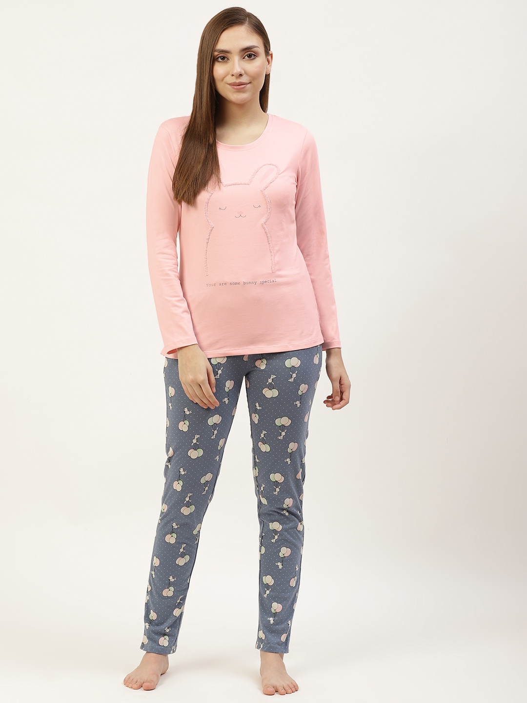 

Sweet Dreams Women Pink & Blue Printed Night suit