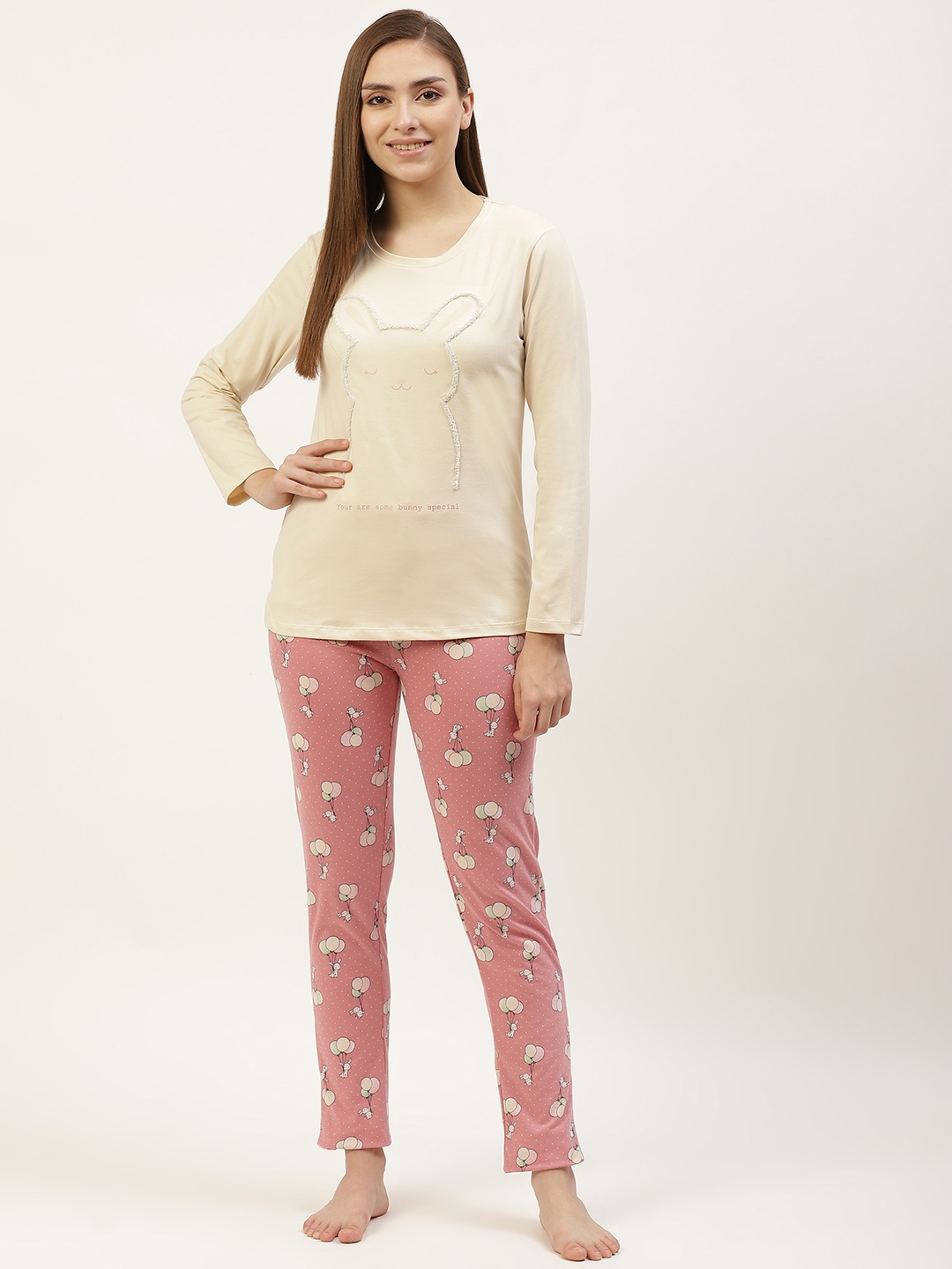 

Sweet Dreams Women Beige & Mauve Printed Night suit
