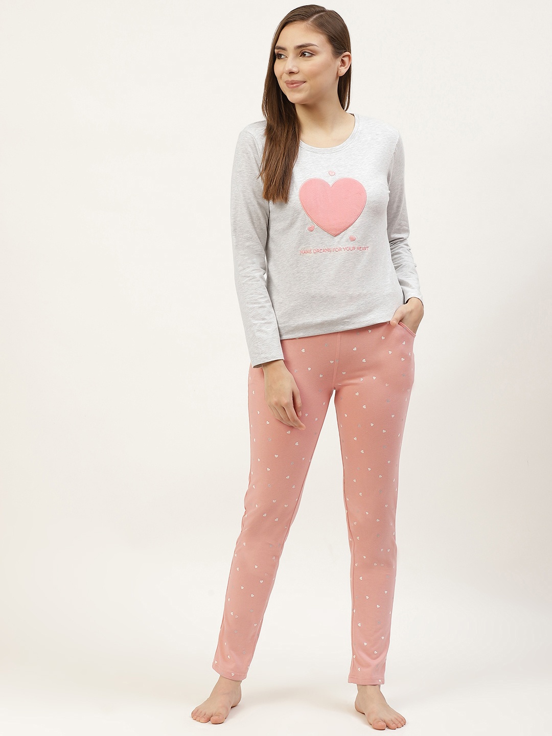 

Sweet Dreams Women Off White & Mauve Printed Night suit