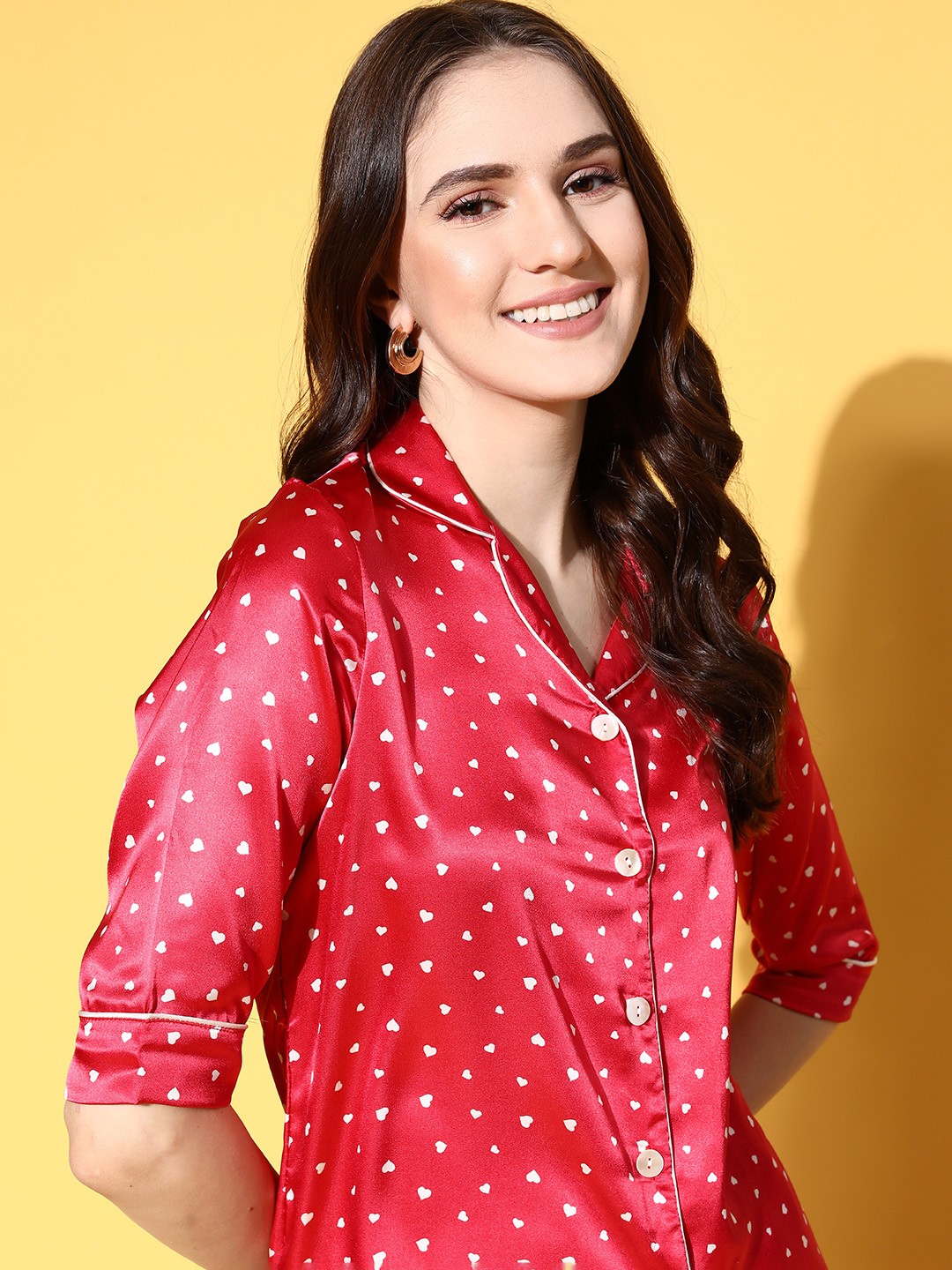 

Sweet Dreams Women Red Conversational Slumber Together Satin Set Night Suit