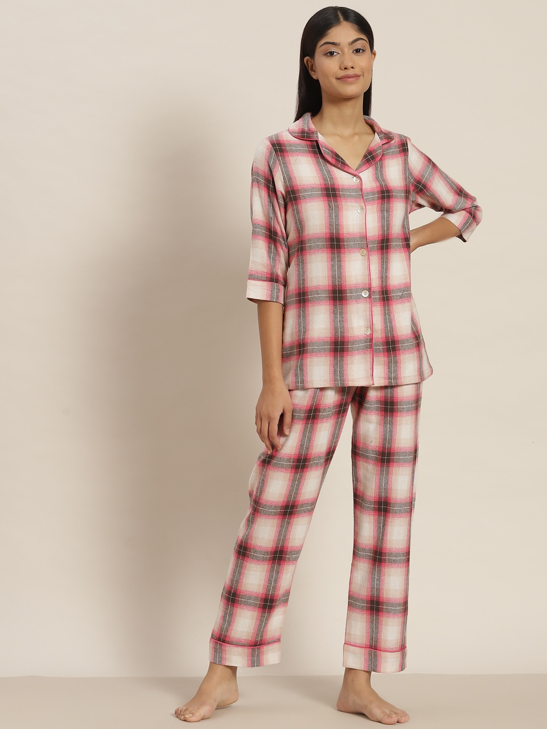 

Sweet Dreams Women Red Checked Pure Cotton Night suit