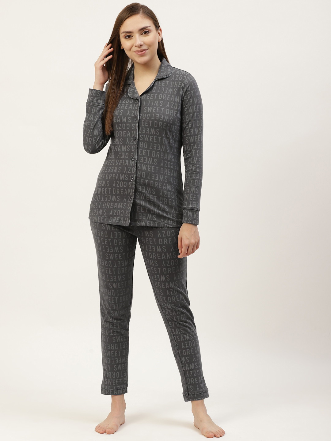 

Sweet Dreams Women Grey Printed Night suit