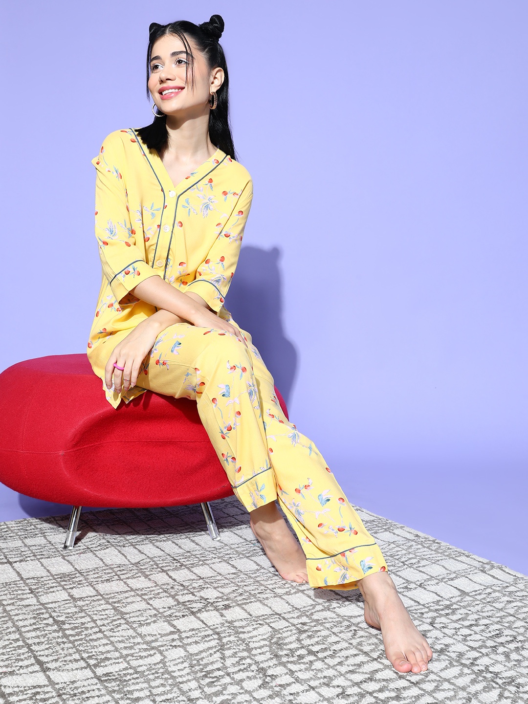 

Sweet Dreams Women Yellow Floral Joyful Retreat Night Suit