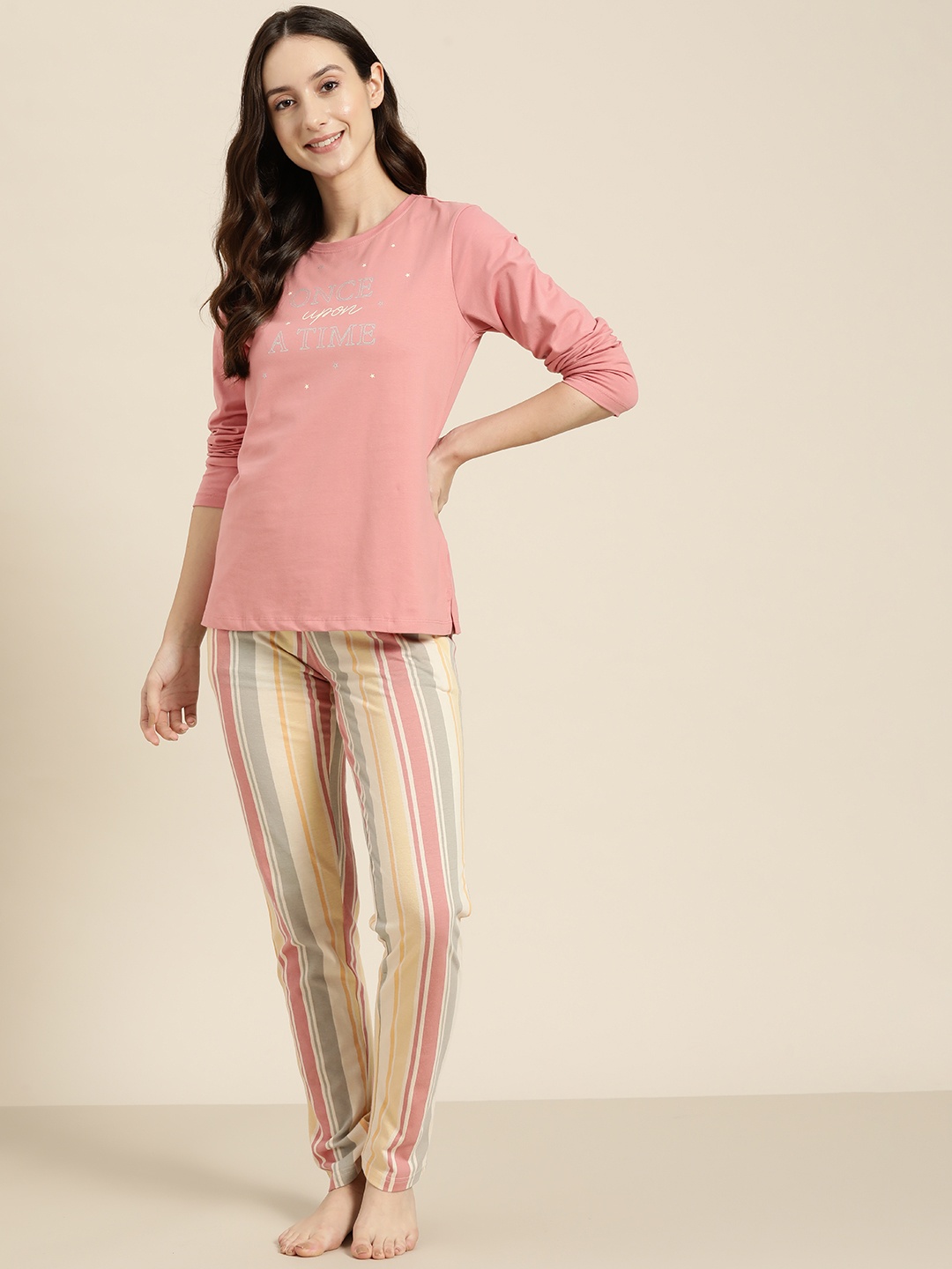 

Sweet Dreams Women Pink & Beige Printed Night suit