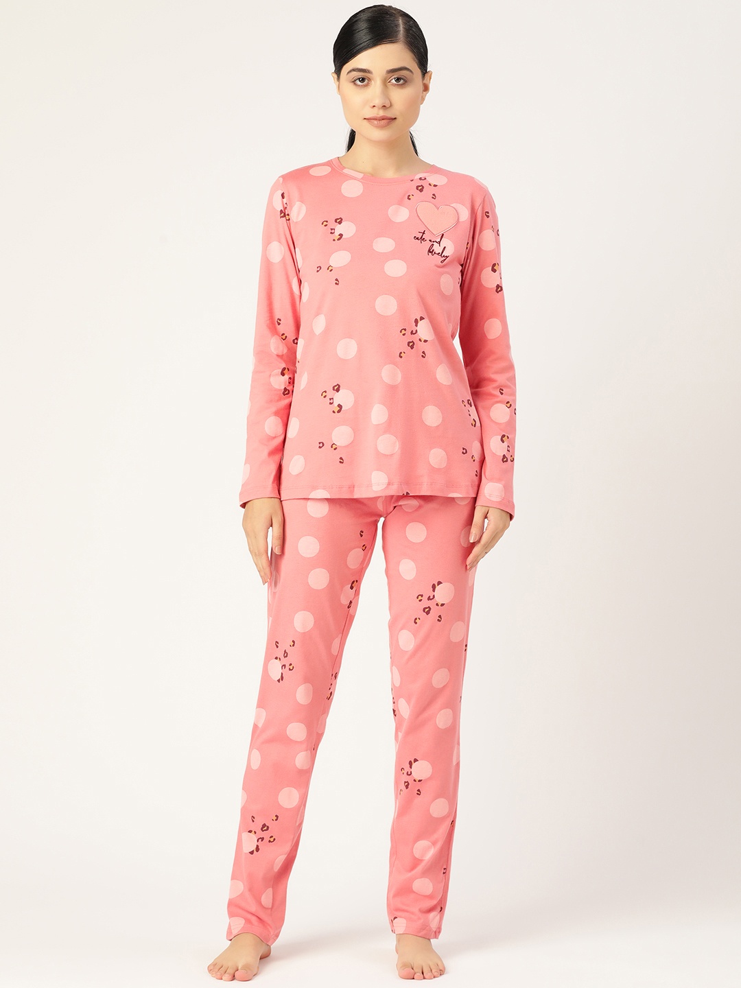 

Sweet Dreams Women Peach-Coloured Printed Pure Cotton Pyjama Set