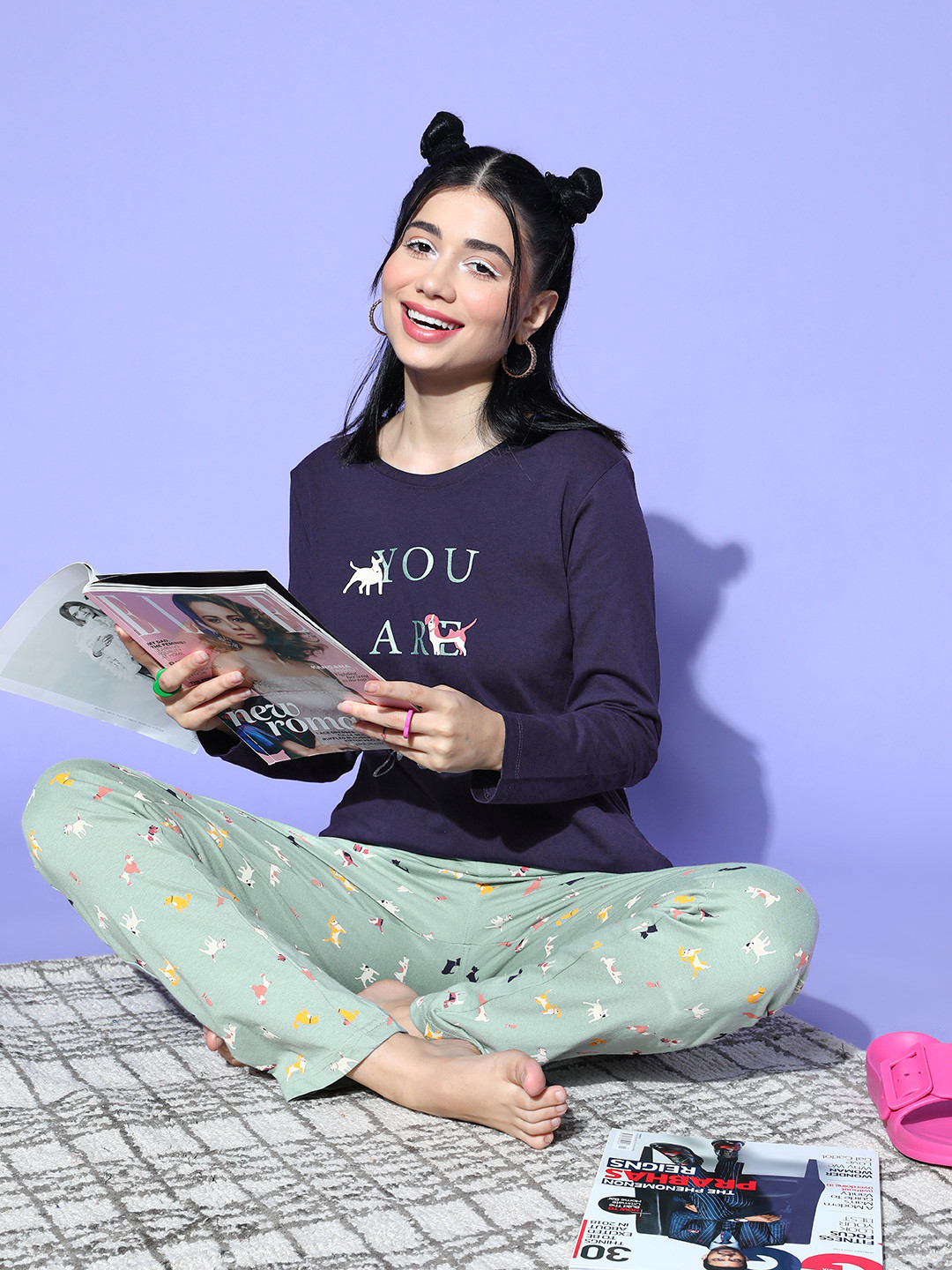 

Sweet Dreams Women Navy Blue Typography Joyful Retreat Night Suit