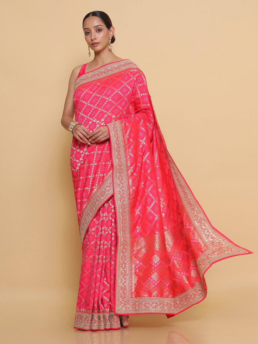 

Soch Pink & Gold-Toned Woven Design Zari Pure Silk Saree
