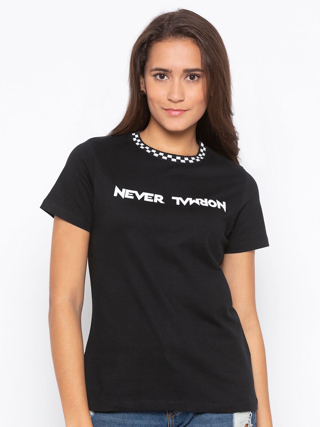 

Disrupt Women Black Typography Printed T-shirt