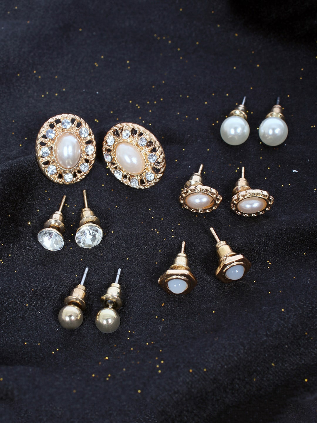 

Ayesha Set Of 6 Assorted Gold Plated Contemporary Studs Earrings
