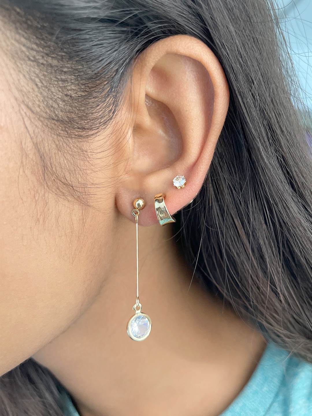 

Ayesha Set Of 3 Diamante Earrings, Gold