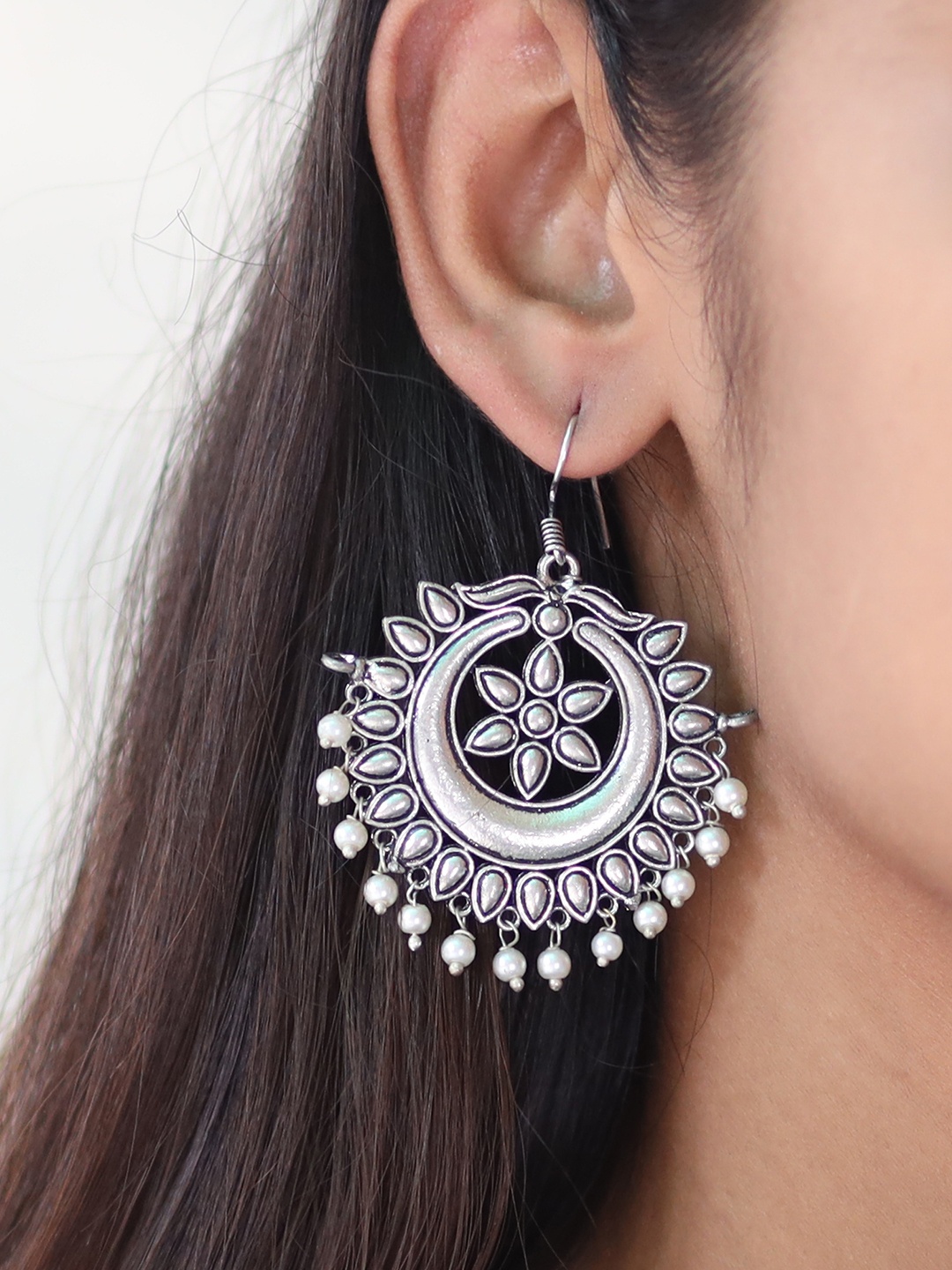 

Ayesha Ethnic Pearl Drop Earrings, Silver