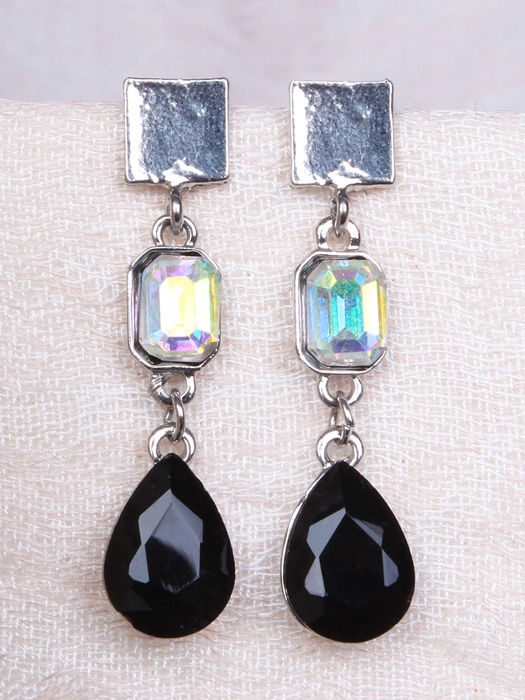 

Ayesha Black Silver-Plated Teardrop Shaped Drop Earrings