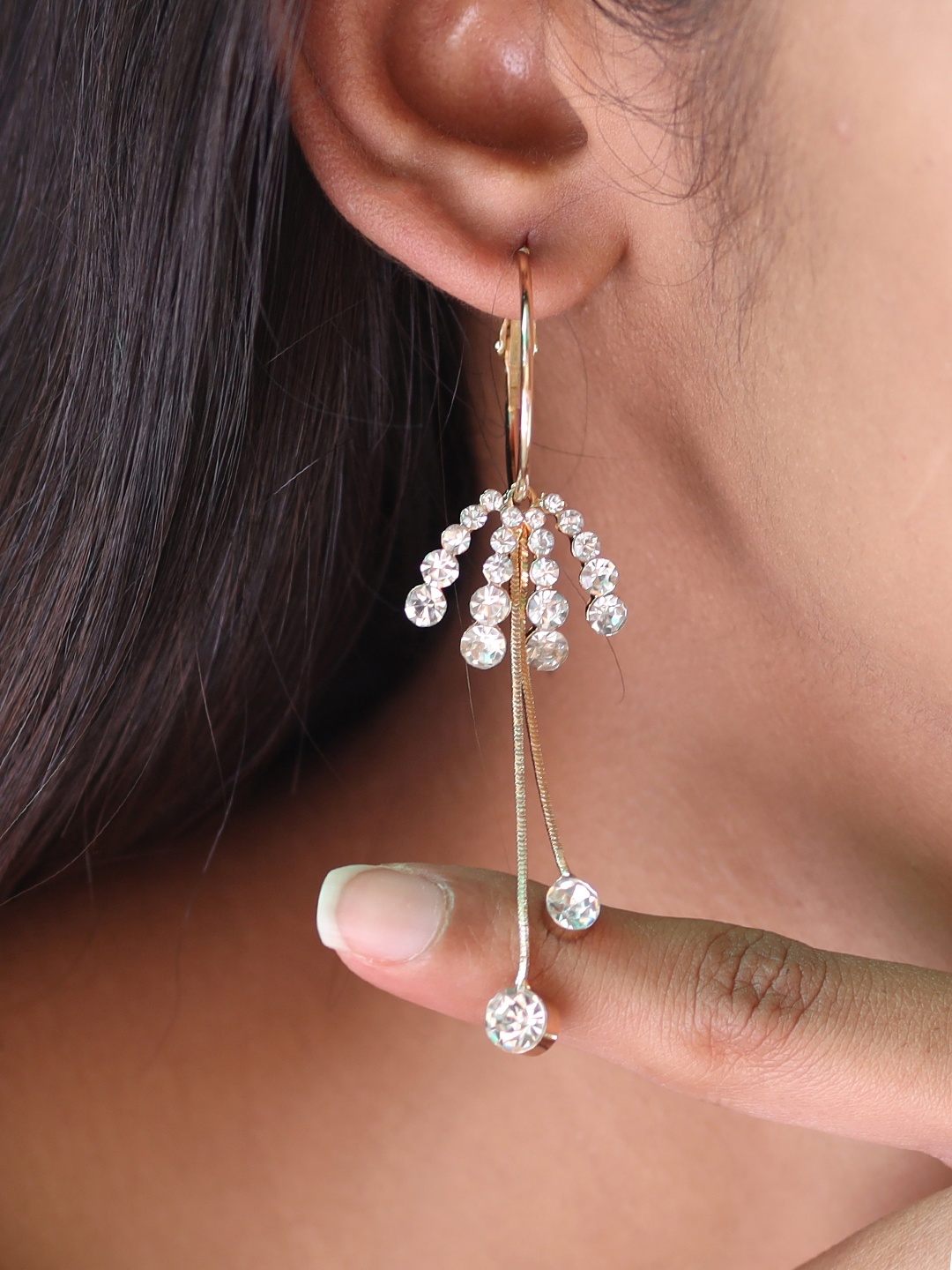 

Ayesha Gold-Toned Contemporary Studded Tassel Drop Earrings